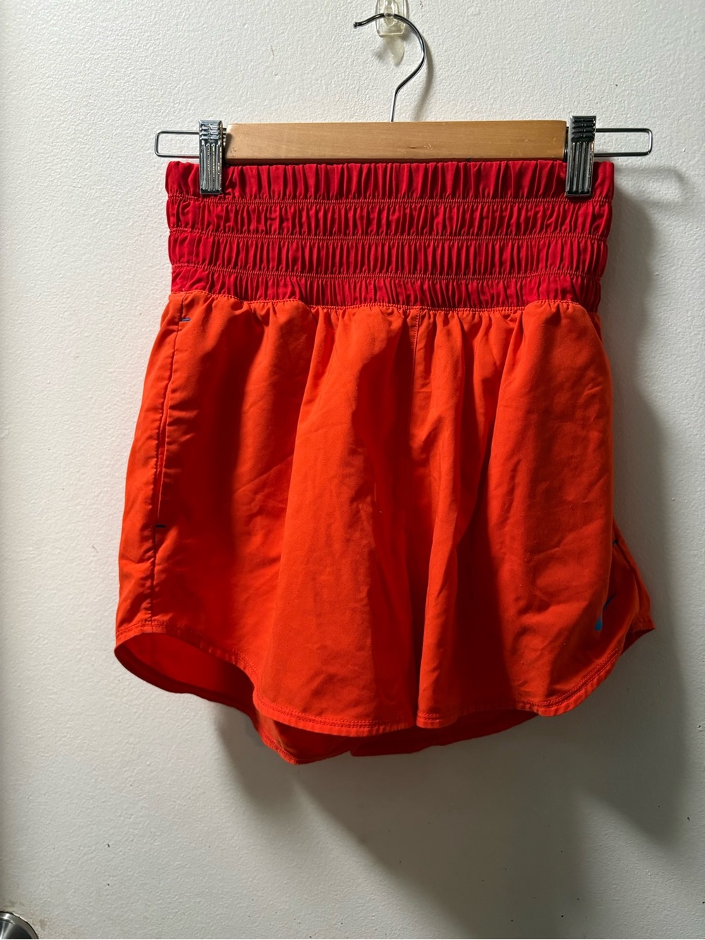 Nike Women’s Smocked High-Waist Athletic Shorts - Red & Orange size small